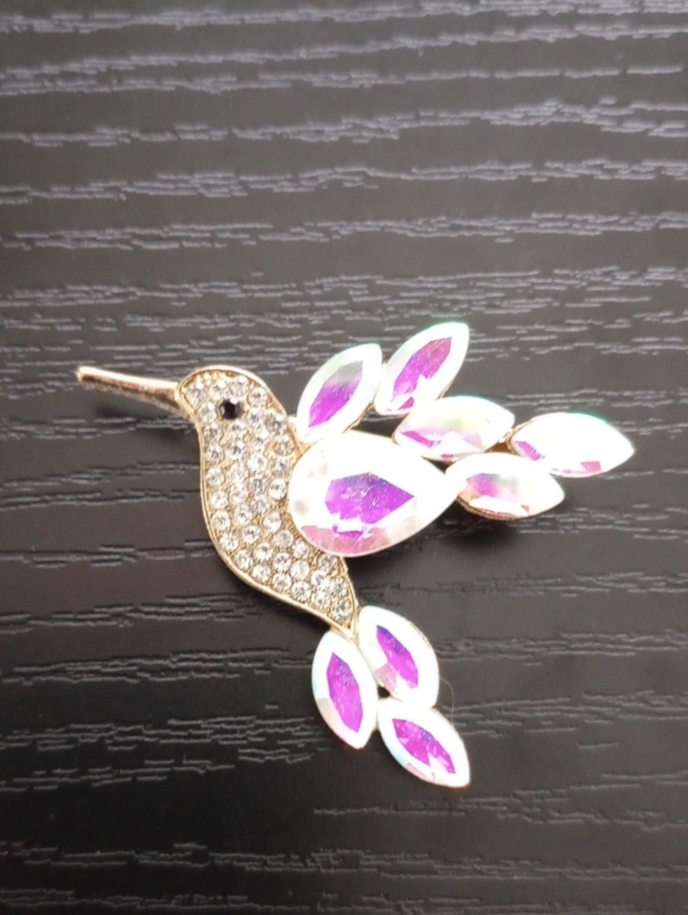 Gold-tone Hummingbird Brooch Pink Iridescent Purple-Pink Accents